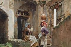 Women-in-a-courtyard-Capri-1881-by-Federico-del-Campo-Peruvian-1837-1923